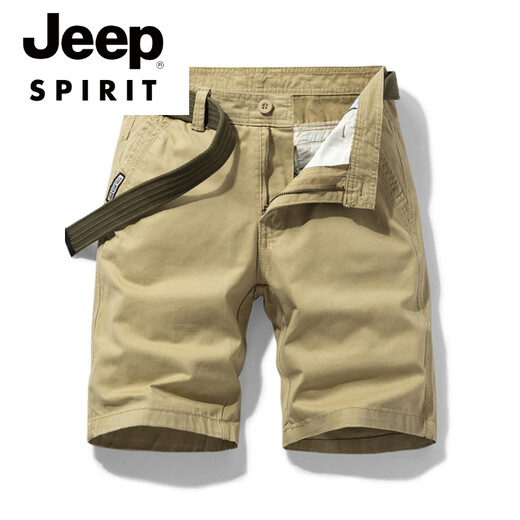 JEEP SPIRIT品牌优选多口袋纯棉工装短裤男宽松直筒五分2025夏季ins休闲中裤 17152军绿 (不含腰带) 38 3尺1（175-190斤）