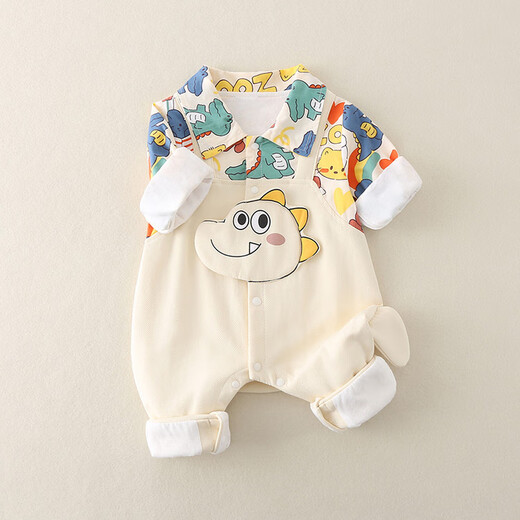 Yuanyuanmimi baby clothes, autumn jumpsuits, new Korean-style Western-style baby boy and girl cartoon outing clothes, apricot color 73cm