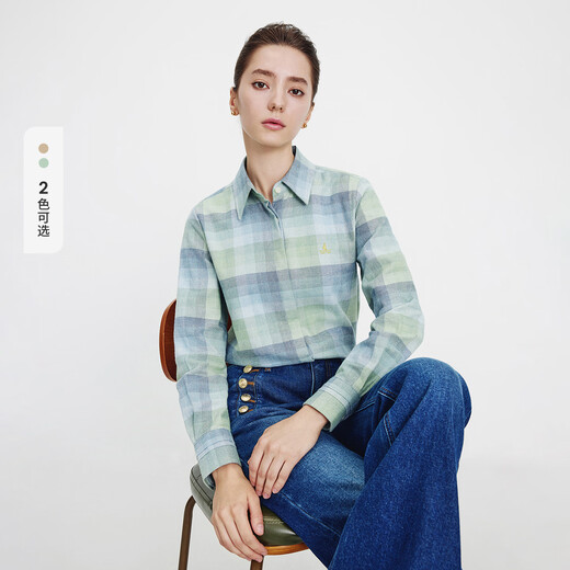 Navikel Italian dinghy women's long-sleeved plaid shirt cotton skin-friendly shirt 2333073501 Green L