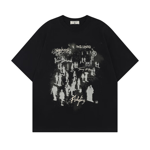 7 hochwertige Brief bedruckte kurzärmelige T-Shirts für Männer und Frauen für den Sommer New American Retro Casual Sport Trend Lose Paar Top xxjr-t1504 Black XL