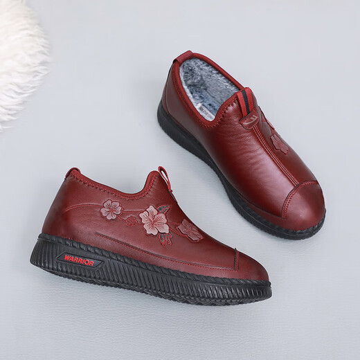Pull back old Beijing cloth shoes mother's shoes winter velvet anti-slip warm old middle-aged women's shoes cotton shoes 1065 red 38