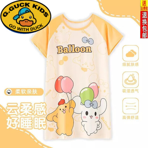 G.DUCKKIDS儿童睡裙女童夏季新款短袖中大小童宽松可爱卡通甜美可外穿家居服 841 裙 紫库洛米 18码身高138-147CM