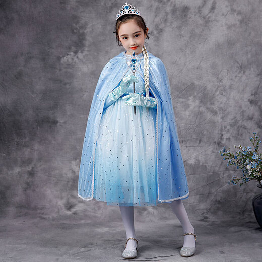 Ruiyang gefrorener Umhang Prinzessin Aisha Schal Sechs Tage Kinder Umhang für Kindermädchen Hemd Aisha Baby Wind Shield 9893 Blau Koreaner Samt Umhang + Krone 8-teilige Set 165 s S (empfohlen, ungefähr 90120 hoch zu sein)