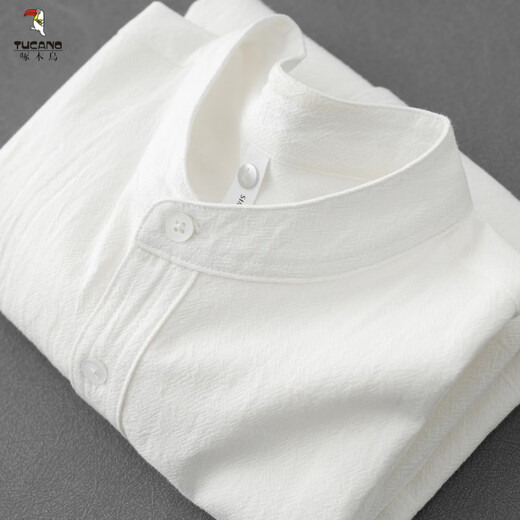 Woodpecker (TUCANO) men's stand-collar white short-sleeved shirt men's Japanese round neck three-quarter sleeve T-shirt Henry collar textured shirt C1020-white-three-quarter sleeve M 60-90Jin Jin equals 0.5 kg
