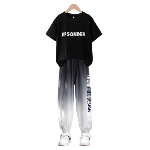 Ikano I.Karnow Boys Summer Sports Traje Niños 2025 Nuevos pantalones de manga corta Summer Big Children Handsome Fashionable Fashionable Children's Clothing 9767 Negro + 5725 Gradiente 170