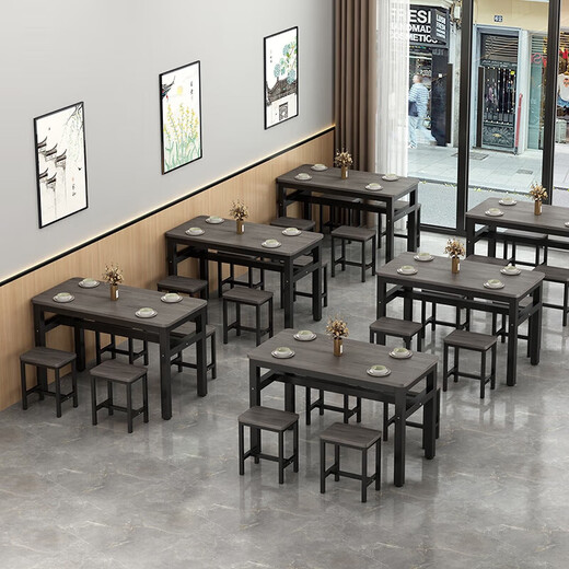 桌子商用餐饮食堂桌椅组合出租房快餐饭店餐厅小吃早餐店面馆餐桌 14070单桌工型加固圆角