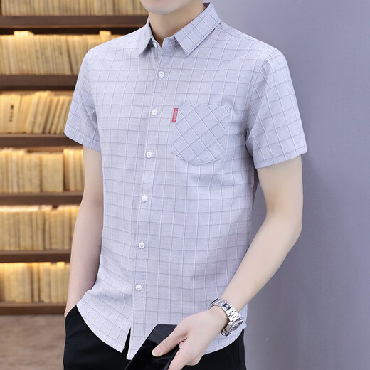 HUALIN FASHION夏季条纹短袖衬衫韩版休闲百搭帅气半袖衬衣内搭寸衫 ST838黄色 M 90-105斤穿