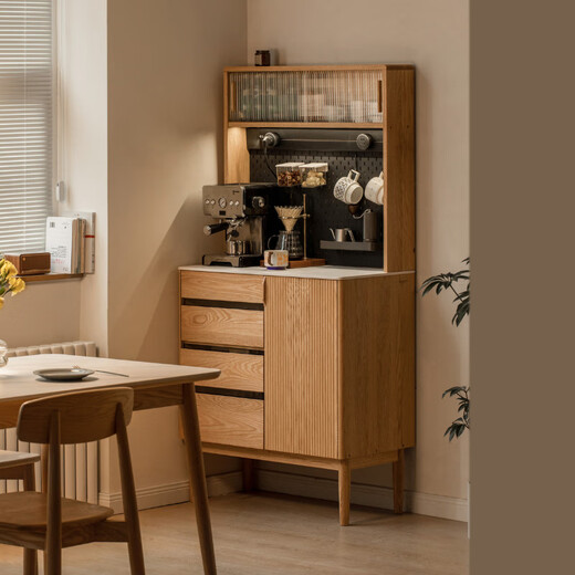 Genji Muyu solid wood tea cabinet modern slate sideboard (walnut color) 0.85m sideboard + shelf (with light socket)