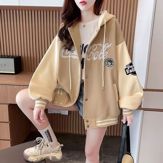 Girls' hooded jacket autumn and winter 2025 new children's fashionable medium and large children's fashionable baseball uniform sports autumn clothing plus velvet black thickened alpaca 170 (recommended height is about 160cm)