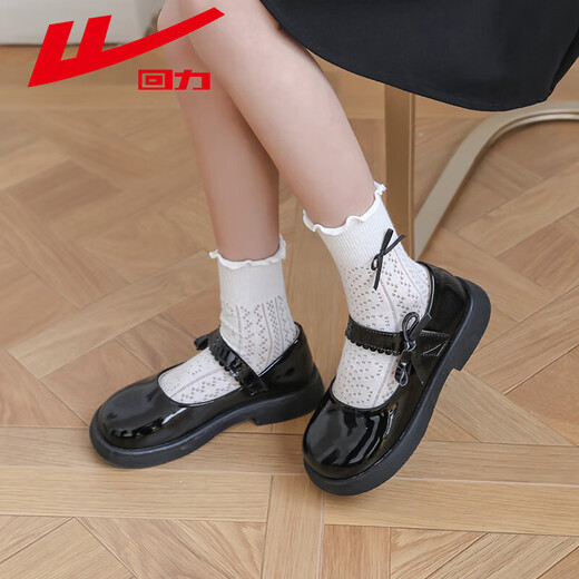 Warrior Warrior Children's Black Small Leather Shoes Girls Princess Shoes 2025 Spring and Summer New Girls Performance Single Shoes Campus Shoes Black|0232 30