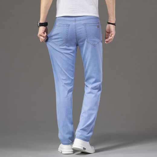 Jeep Spirit Jeep Summer Tennis Jeans pour hommes Men's Men's Fin Loust ​​Casual Men's Pantal's Nouveau pantalon haut de gamme élastique FXNZ-9767 Bleu moyen [Tennis respirant] 40 Circle de taille de trois pieds