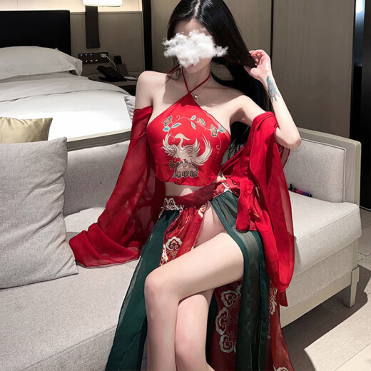 谜姬（Mizz zee）性感古风汉服睡衣服调情免脱制服诱惑装激情床上套装qqny 红色汉服套装+无线充电 均码 (建议80-130斤) 夫妻房事情趣助爱床上