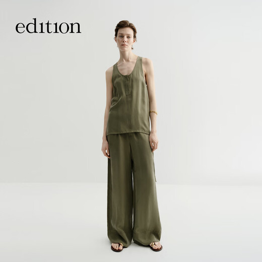Édition [Même style de Gao Yuanyuan] 2025 Été Nouvelle taille en caoutchouc Copper-Ammonia Silk Drape Casual Sun Sun Green M