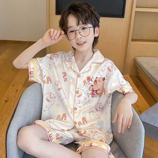 Nezha Ao Bing Bings Pajamas Summer Sail Silk Silk Manga corta Estilo delgado 2025 NUEVO BIÑO PEQUEÑO Ropa para el hogar Juego de seda de nieve de Ice Jy 6636 Kapibala 120 Niños intermedios 12 Altura de tamaño 115-125cm48jin [Jin equivale a 0.5 kilogramo]
