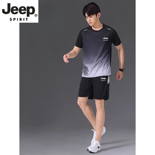Jeep Spirit Sports Sports Sports Sail Camiseta de seda para hombres Ropa de secado rápido Traje de manga corto de manga de verano Traje de baloncesto de baloncesto de verano nuevos productos JP-9901 Traje negro y gris 5xl