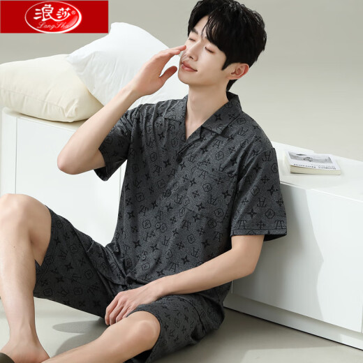 Pajamas para hombres de Langsha para el verano delgada 20 nuevos pantalones cortos de manga corta para niños pueden usar traje de ropa casera de gran tamaño 6625 Modelo M de hombres estándar (alto 165100 Jin [Jin es igual a 0,5 kg])