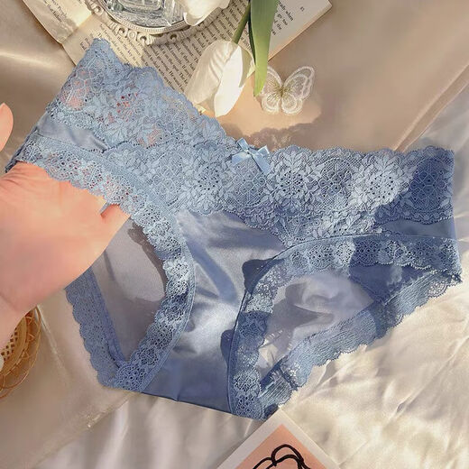 法式缎面内裤女性感蕾丝花边夏季薄款舒适透气无痕少女低腰三角裤 黑色*6195* 1条 均码 (165) （70-130斤）