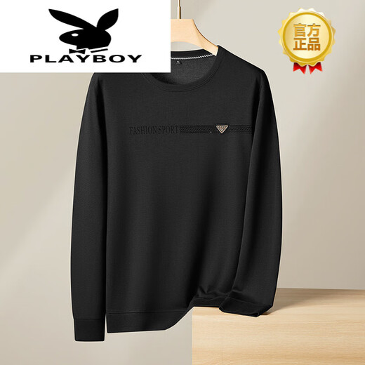 Playboy (Playboy) Sweat-shirt d'automne masculin de printemps et d'automne pour hommes, t-shirt à manches longues à manches longues à manches longues pour hommes, Black 6630 XL [120-140Jin [Jin est égal à 0,5 kg]]]