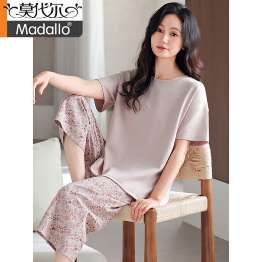 Pajamas modal modal Summer 2025 Nouvelle manche courte Mom mince maman d'âge moyen grande taille Ice de glace d'été Vêtements maison DM13803 m (160): 80-100jin recommandés [Jin est égal à 0,5 kg] à porter