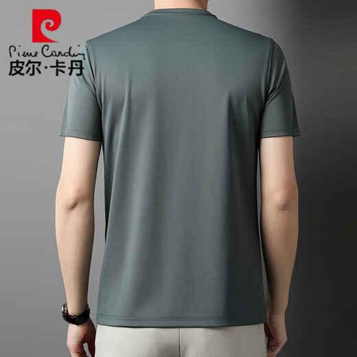 Pierre cardin 2025 new men's short-sleeved T-shirt summer ice silk thin casual mulberry silk solid color half-sleeved top round neck D13603 black M 165