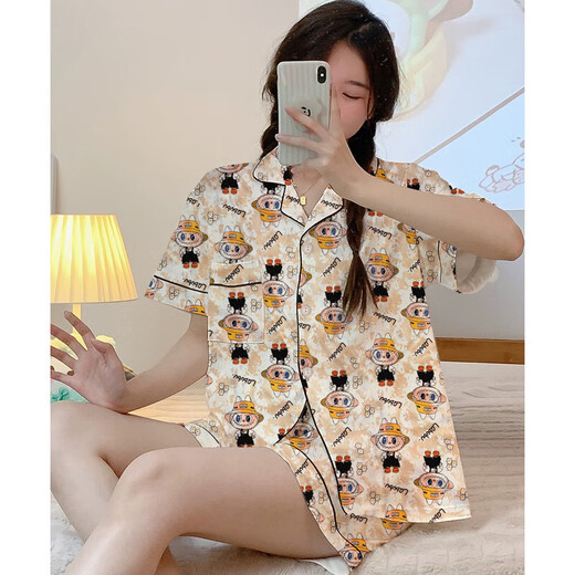 夏季新款拉布布卡通睡衣女清新可爱短袖三件套ins风家居服可外穿 套KK14132 XL 【建议115-135斤】