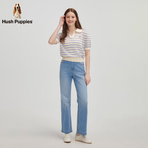 Hush Puppies【简约清新】暇步士女装2025夏季轻薄透气清新感线织短袖polo 海蓝色 M