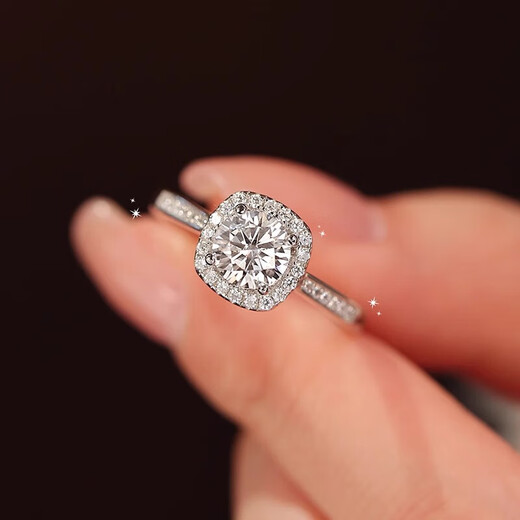 Pt950 platinum moissanite color diamond ring female princess square bag 50 points 1 carat square luxury proposal wedding closed square bag diamond ring 50 points - light luxury model default live mouth can be adjusted in size
