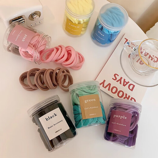 Colorful girl's rubber band hair rope, durable ponytail hair tie, high elasticity headband, candy-colored rubber band hair tie, black 50 pieces in a bag, economical and affordable