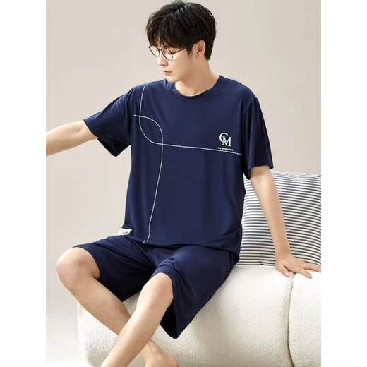 鎏蔓栗莫代尔短袖短裤男士夏季宽松加肥大码薄款睡衣夏天家居服套装外穿 6624男款居家服 2XL 【建议140-160斤】