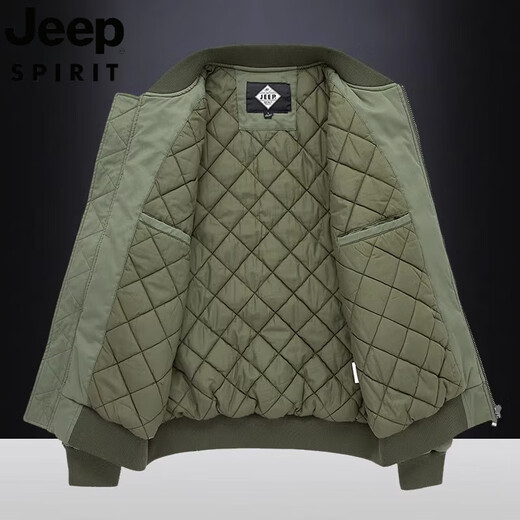JEEP SPIRIT吉普2025年秋季棉衣男纯棉水洗夹棉加厚飞行员夹克休闲棒球领外套 9227军绿（夹棉厚款） XL 适合145至165斤
