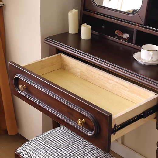 Jiatrin American mid-century style black walnut color solid wood dressing table with stool dressing mirror bedroom light luxury simple dressing table dressing table + stool length 800*width 400*height 1370 mm