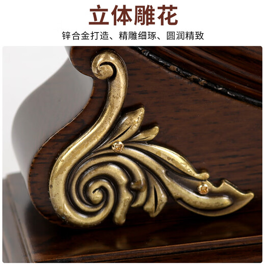 Hanshi (Hense) large size solid wood table clock living room desktop table clock European retro clock home atmospheric quartz clock HD208 one-sided viewing (black walnut color)