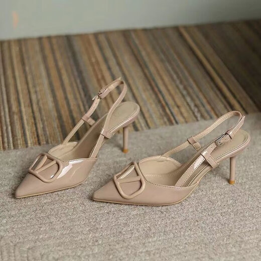 New sexy summer bag-toe high heel sandals for women without tired feet with skirt French slim heel pointed shoes Nude color 5CM 39