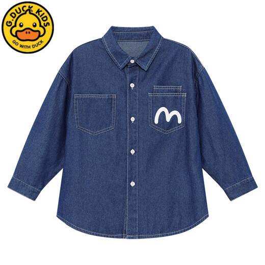 G.duck children's clothing boys' denim shirt jacket children's spring clothing 2026 new college style spring and autumn long-sleeved shirt denim color 120 cm recommended height around 120cm