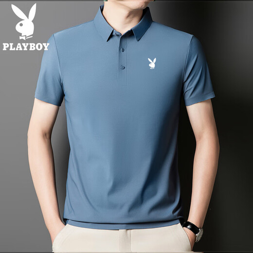 花花公子（PLAYBOY）高端短袖polo衫男款夏季薄款翻领冰丝t恤男商务休闲体恤上衣舒适 军绿-12358C-冰丝POLO衫 3XL 155-170斤