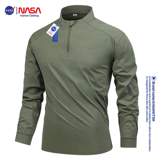 NASA half turtleneck zip-up quick-drying long-sleeved T-shirt men's outdoor sports fitness running basketball training cycling jersey Y black M M recommended 110-125Jin Jin equals 0.5 kg