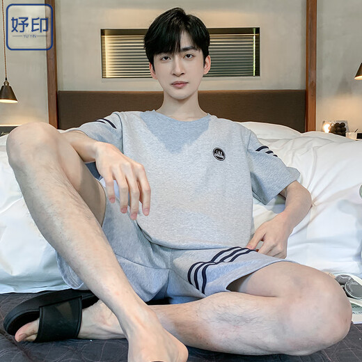 妤印睡衣男夏季棉质薄款短袖短裤可外穿休闲男士加大码凉感家居服套装 9929# L 【建议100-120斤】