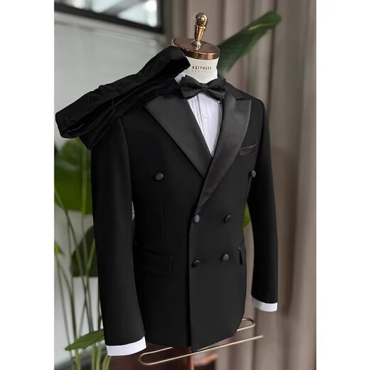 CEO Yageol Bräutigam Hochzeitsanzug Set Herrenkoreaner Schlanker Geschäftsformat Hochzeit Host schwarzer schwarzer Einzelbrust (Anzug + Hosen) m