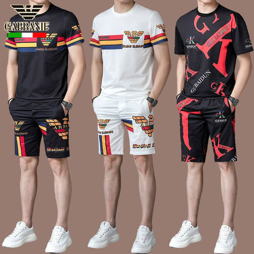 Chiarmania Armani men's ice silk casual sports suit summer short-sleeved two-piece set high-end trendy T-shirt men's shorts GA/H9856B white suit M 105 (suitable for 90-120Jin [Jin equals 0.5 kg])