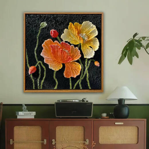 山头林村牡丹芍药立体肌理画diy数字油画手绘丙烯涂色手工填色石英砂材料 肌理XH15919 20*20cm全套内框材料包