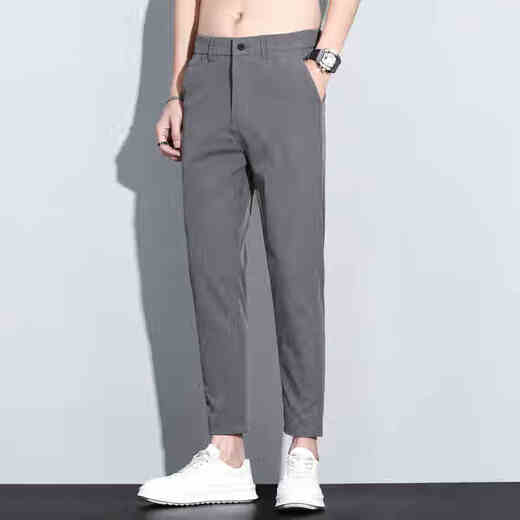 Yimengto yimen camel summer pantalones cortes de verano para hombres delgados seda delgada pantalones de alimentación pequeña delgada 2025 verano Nuevo pantalones casuales de línea recta 9905 gris oscuro + 9905 gris oscuro 9905 gris oscuro + 9900 28 28