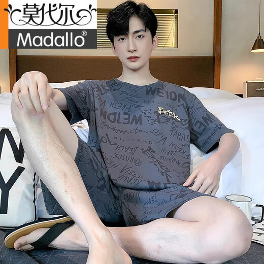 莫代尔睡衣男款夏季纯棉2025新款青少年夏天短袖短裤男士家居服外穿套装 HD9928 L 【适合100-120斤】