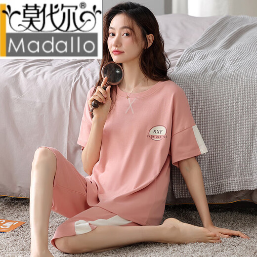 莫代尔睡衣女士夏天2025年新款新疆棉短袖七分裤家居服宽松休闲套装 NXF 9855 M