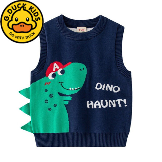 G.DUCKKIDS Children's Baby Knitted Vest Spring and Autumn 2024 New Little Boy Sweater Cotton Wire Pullover Trendy Wool Vest Boy 2809-Gray 100 (Suggested height 85)