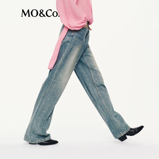 Mo/co. Jeans 2025 Autumn Nuevo producto Hot Diamond Diamond Rivets Nostalgic Greyscale Blue algodón ALIGO DE ALGOTA ANTEA MBE3JEN012 Denim azul S 26
