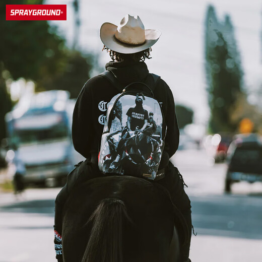 Sprayground 2024 Neues Schwarz -Weiß -Foto gedruckter Rucksack für Männer und Frauen große Kapazität Trendige Taschen Schwarz