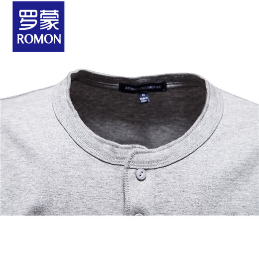 ROMON round neck t-shirt men's henley shirt short-sleeved army green heavyweight American slim retro bottoming shirt small white t half-sleeved T-shirt navy blue M (weight 130-145Jin Jin equals 0.5 kg)