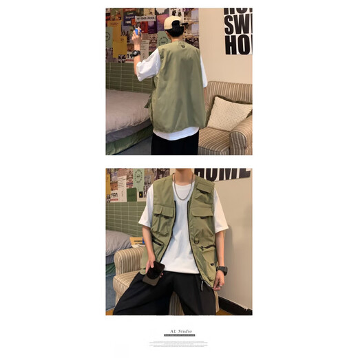 
Working vest for men and women in summer thin multi-pocket vest sleeveless vest for men and women in summer versatile functional style and jacket trend National trend-M2013 [Green] 3XL