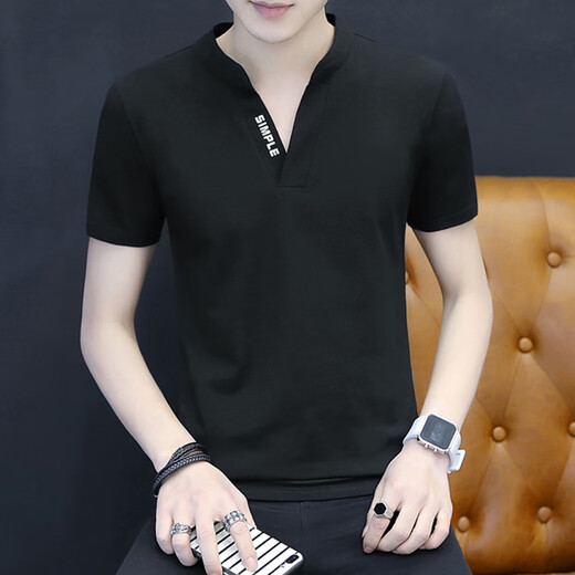 Seven Wolves' hottest high-quality V-neck men's pure cotton short-sleeved T-shirt men's slim casual and versatile half-sleeved shirt top base shirt white Q691 short-sleeved L recommended 100-120 Jin [Jin equals 0.5 kg]