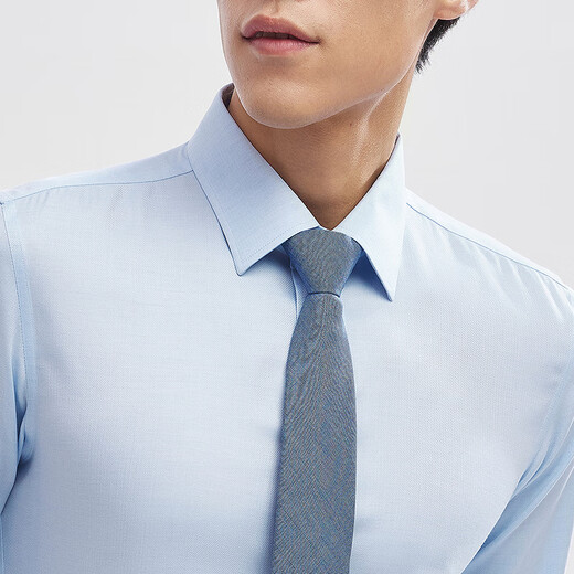 Youngor long-sleeved shirt men's cotton silk wool blended DP no-iron shirt full-body lining anti-wrinkle flat and stylish 2025 new product light blue VLTP119698IBY 40 (175/92Y)